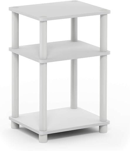 Furinno JUST Side Table, 3-Tier End Table, Open Shelves Night Stand, Bedside Table, Toolless Assembly, for Living Room, Bedroom, Bathroom, White(Espresso)