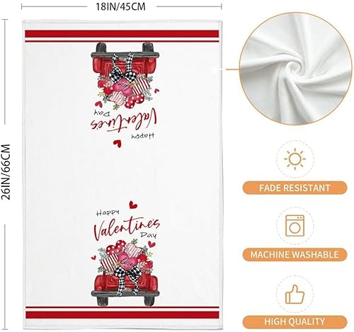 Miniatura 9 de ARKENY AD167 - Juego de 2 toallas de cocina para el día de San Valentín, diseño de búfalo rojo, hojas de amor, 18 x 26 pulgadas, decoración de boda