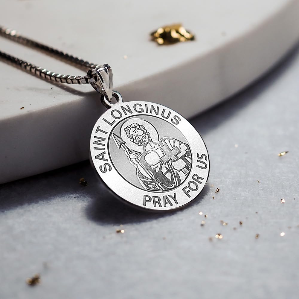 PicturesOnGold.com Saint Longinus Religious Medal - 2/3 Inch Size of Dime, Sterling Silver