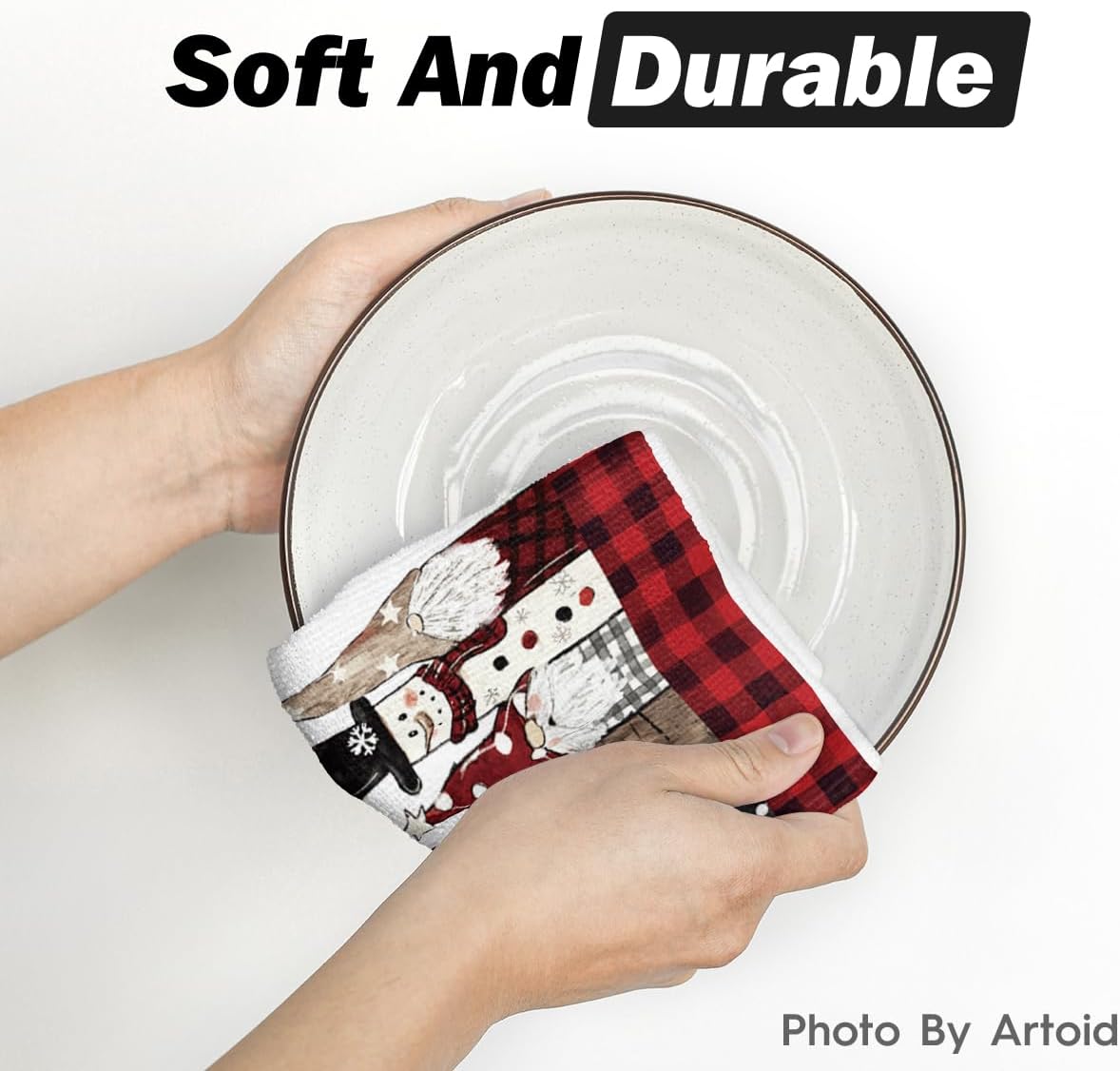 Artoid Mode Red Snowman Xmas Trees Santa Claus Truck Merry Christmas Kitchen Towels Dish Towels, 18x26 Inch Farmhouse Decoration Hand Towels Set of 6 - Image 5