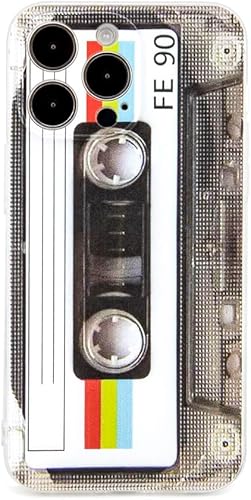 FAteamll Case for iPhone 14 Pro Max Matte Finish Heavy Duty Soft Back Cover with Reinforced Corners TPU Soft Bumper Retro Cassette Tape Case