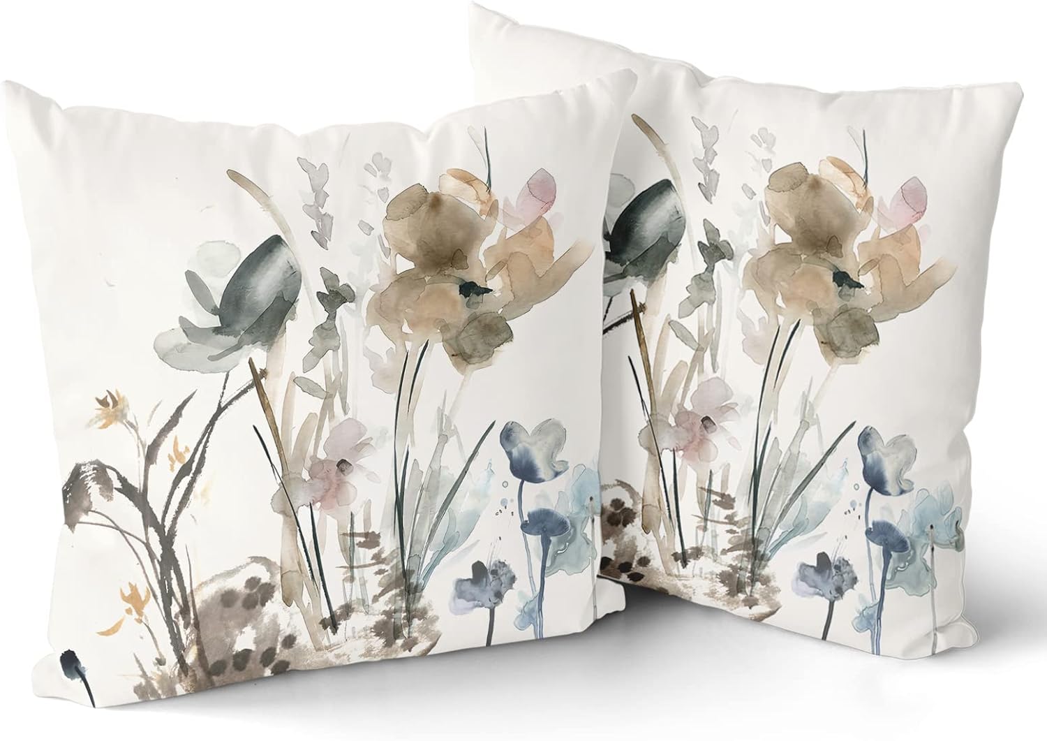 Watercolor Floral Pillow Covers 18x18 Inches Set of 2