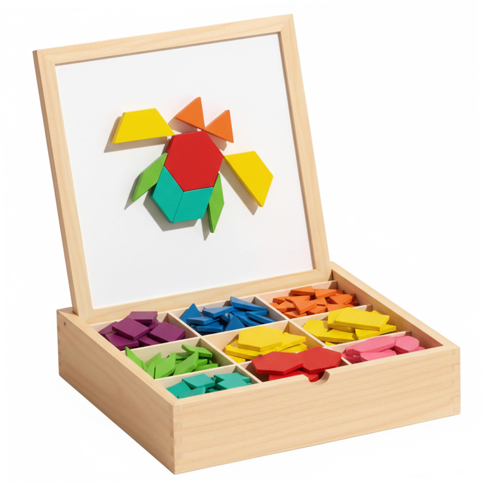 Puzzle Tangram, Puzzle magnetici in legno con carte di design, Giochi didattici per bambini dai 3 agli 8 anni, con geometria Tangram, 220 pezzi