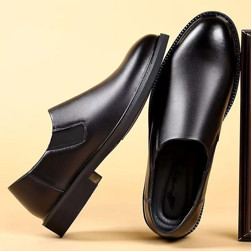 Dress Formal Shoes for Men Slip On Round Cap Toe Patent Leather PU Leather Non Slip Rubber Sole Slip Resistant Low Top Working2