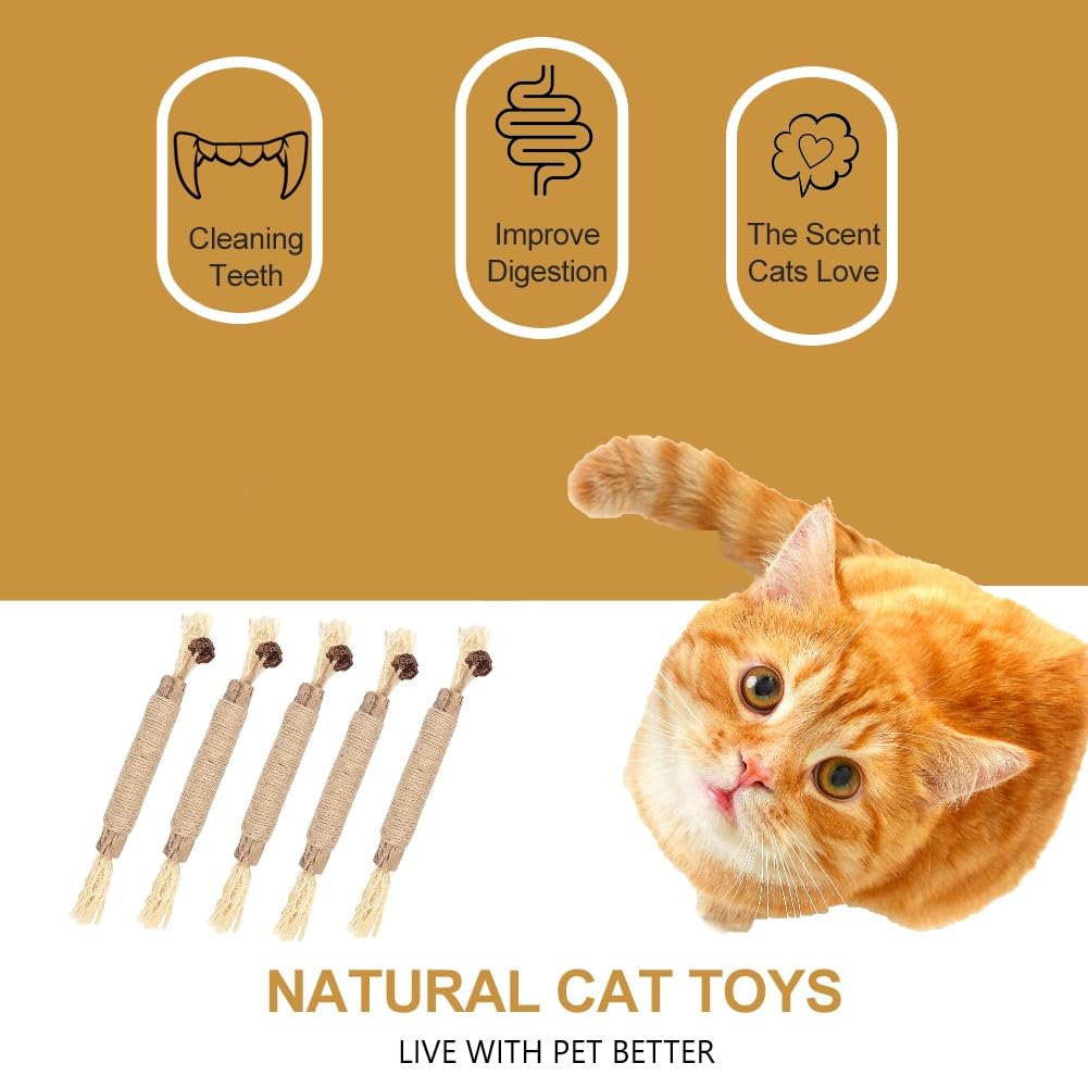 GIAPINST 6-delige kattenkruid stokken, 15 Matatabi katten kauwsticks, kattenkruid ballen, kattenspeelgoed Zelfstandige set voor katten tandheelkundige zorg, kalme katten Angst en eetlust verhogen