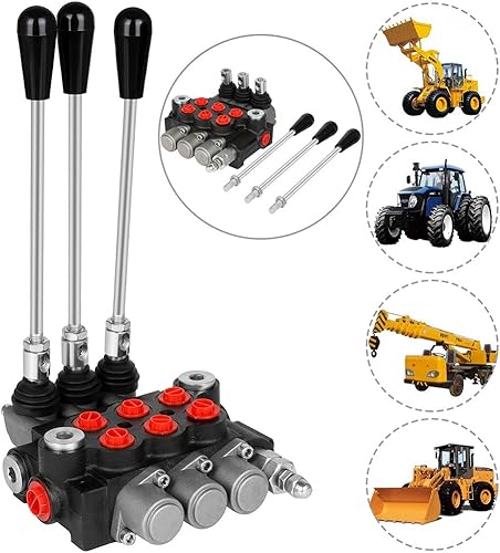 Miniatura 7 de Válvula de control de flujo hidráulico 3 carretes 11 GPM Puertos G Mango de palanca de alivio ajustable Centro paralelo de doble efecto Cargador de