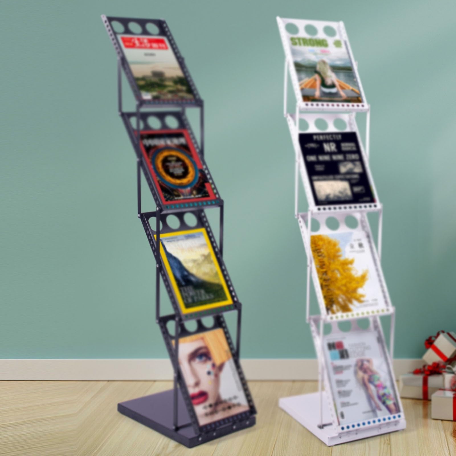 Bodenstehender Zeitschriftenständer, Klappbarer Aktenständer Aus Eisen, Aufbewahrungsständer For Katalogbroschüren, Geeignet For Einkaufszentren, Büros, Ausstellungen Und Andere Verwandte(White)