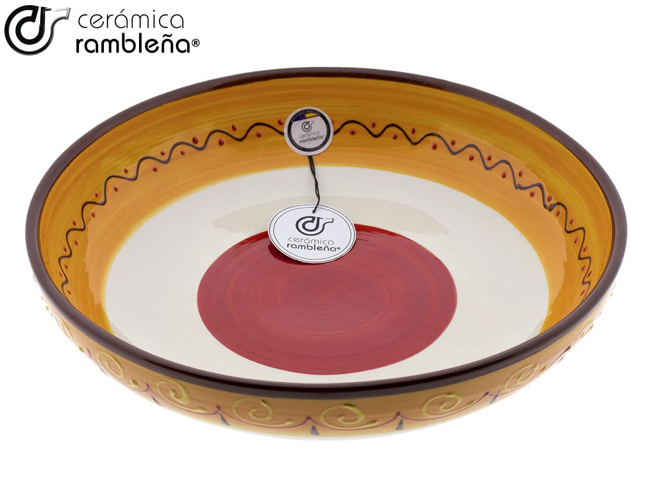 Cerámica Rambleña Flor Naranja Ensaladera Cerámica Grande Decorada A Mano - Modelo Flor Naranja 28 | 27x27x12 Cm Ensaladera Grande 27x27x12cm