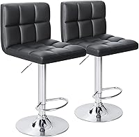 Homall Adjustable Swivel Bar Stools Set of 2 - Modern PU Leather Kitchen Counter Height Barstools with Backrest, Black