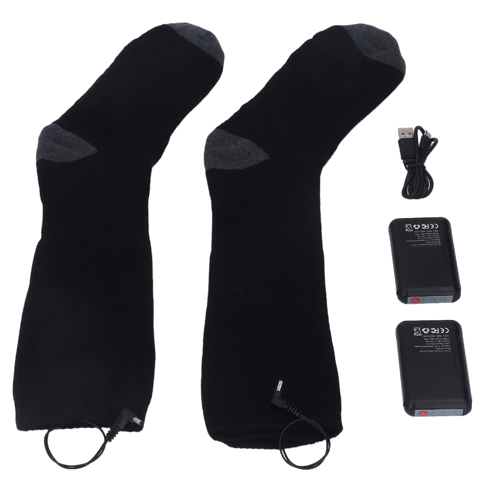 Chaussettes Chauffantes, Chaussettes électriques Chaudes d'hiver, Chauffage à Semelle Complète, Chargement USB avec Grands Chauffe-Pieds, Contrôle de la Température à Trois