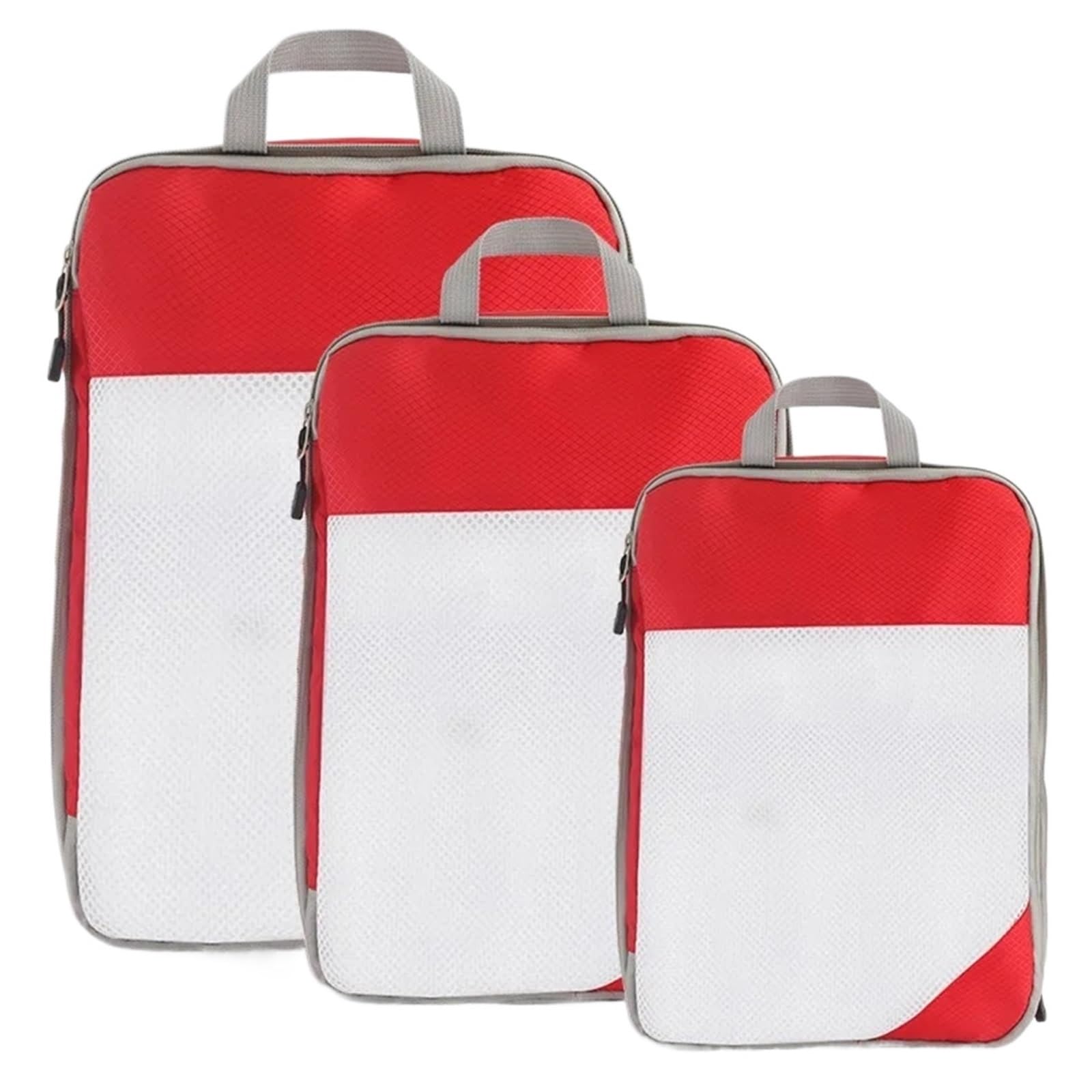 3PCS Travel Compressible Packing Cubes Foldable Waterproof Storage Bag Suitcase Nylon Portable With Handbag Luggage Organizer for Suitcases(Red)