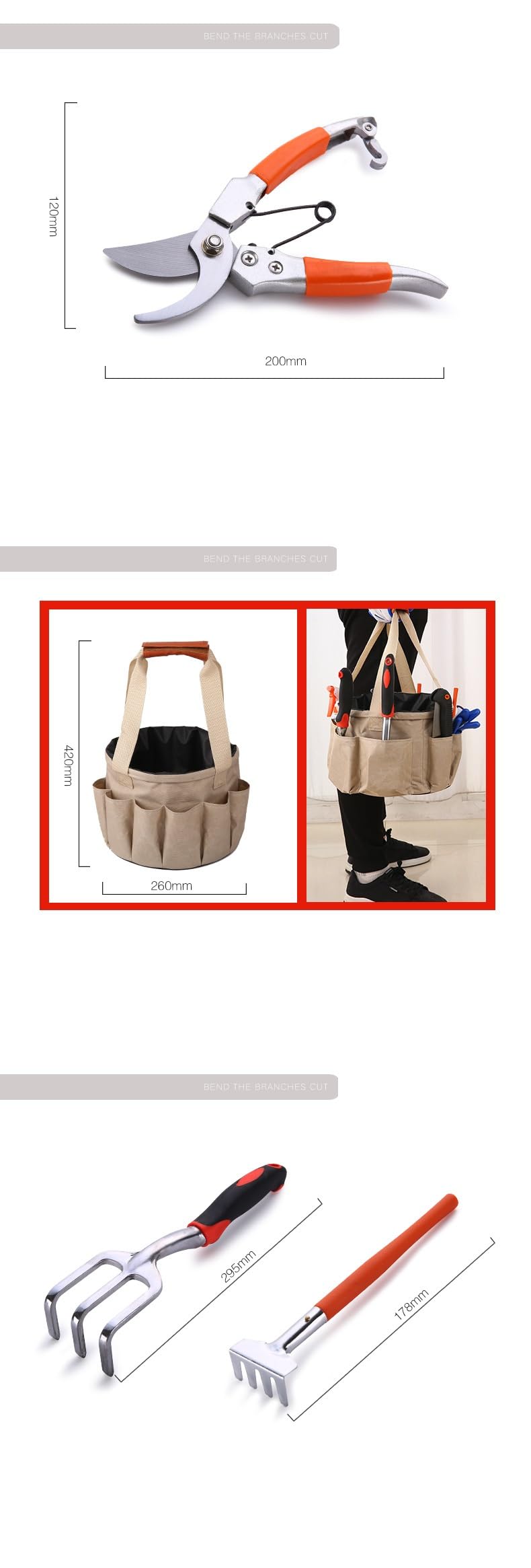 Set di attrezzi da giardino, 10 pezzi, accessori da giardinaggio con borsa portaoggetti, include flacone spray, cesoie, pale e guanti, ecc. Regali per uomini, kit di attrezzi manuali