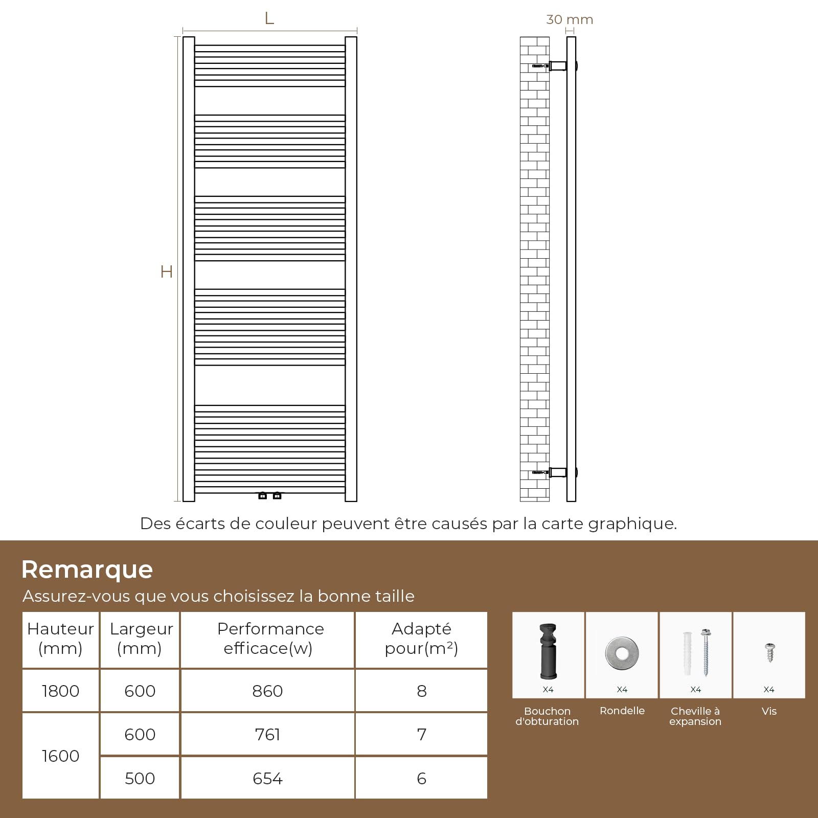 S'AFIELINA Radiateur de Salle de Bain 1600 x 500 mm, 654W, sèche serviette eau chaude, Sèche-Serviettes à Raccordement Central pour Eau Chaude, Anthracite(Sans valve thermostatique)