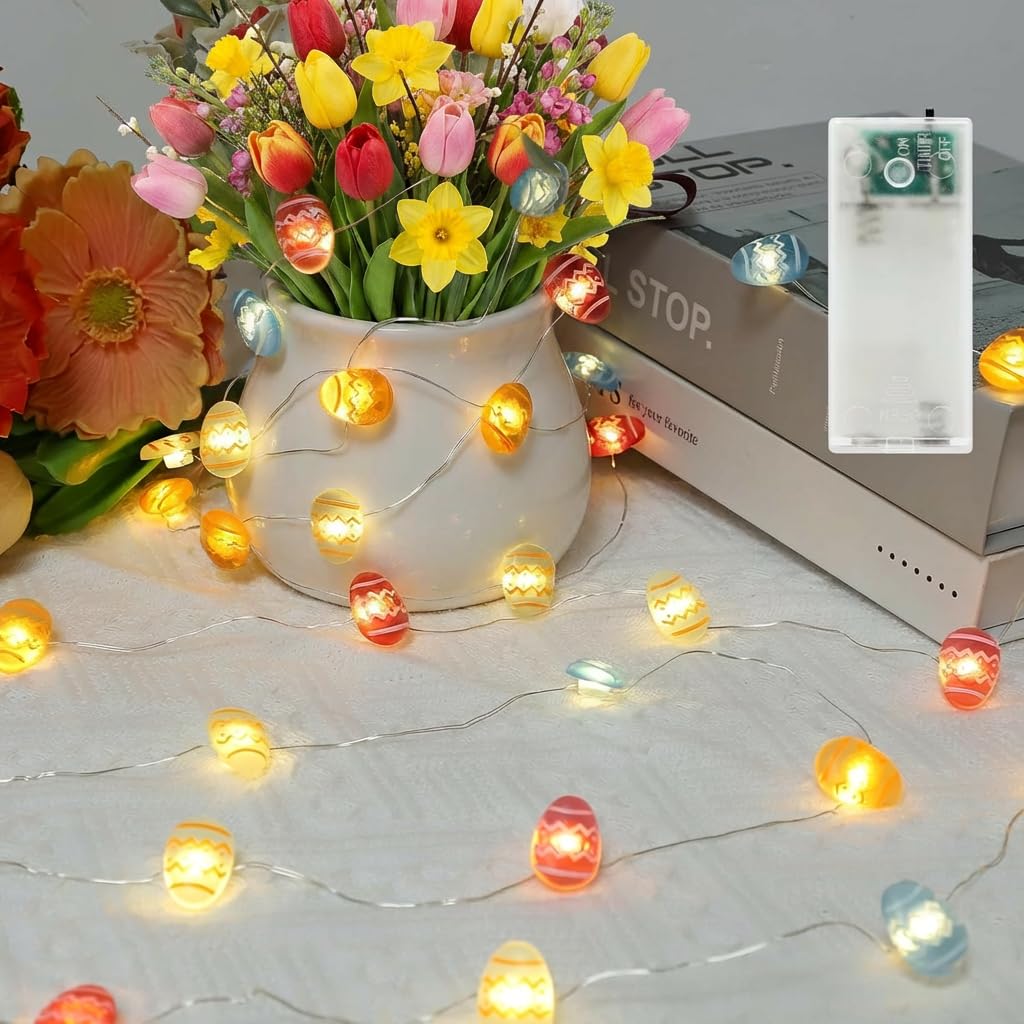 Afaiup Mini LED Egg Easter Lights String, 2.2M 20LEDS Fairy Light Eggs Battery Operated with 6Hrs Timer for Easter Decorations Indoor Outdoor Spring Decorations Window Tree Party