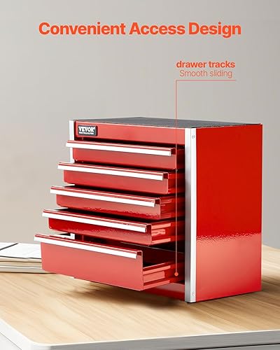 Miniatura 4 de VEVOR Caja de herramientas de metal, 8.6 pulgadas, caja de herramientas de metal portátil con 5 cajones, pequeña caja de herramientas con forros de