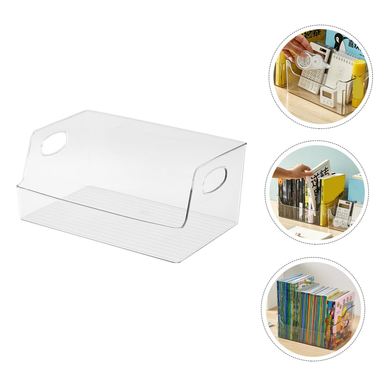 Transparente Bücherbox mit Griff aus Kunststoff zur Aufbewahrung von Schulbüchern und Dokumenten Stapelbar für Kompakten Stauraum im Klassenzimmer