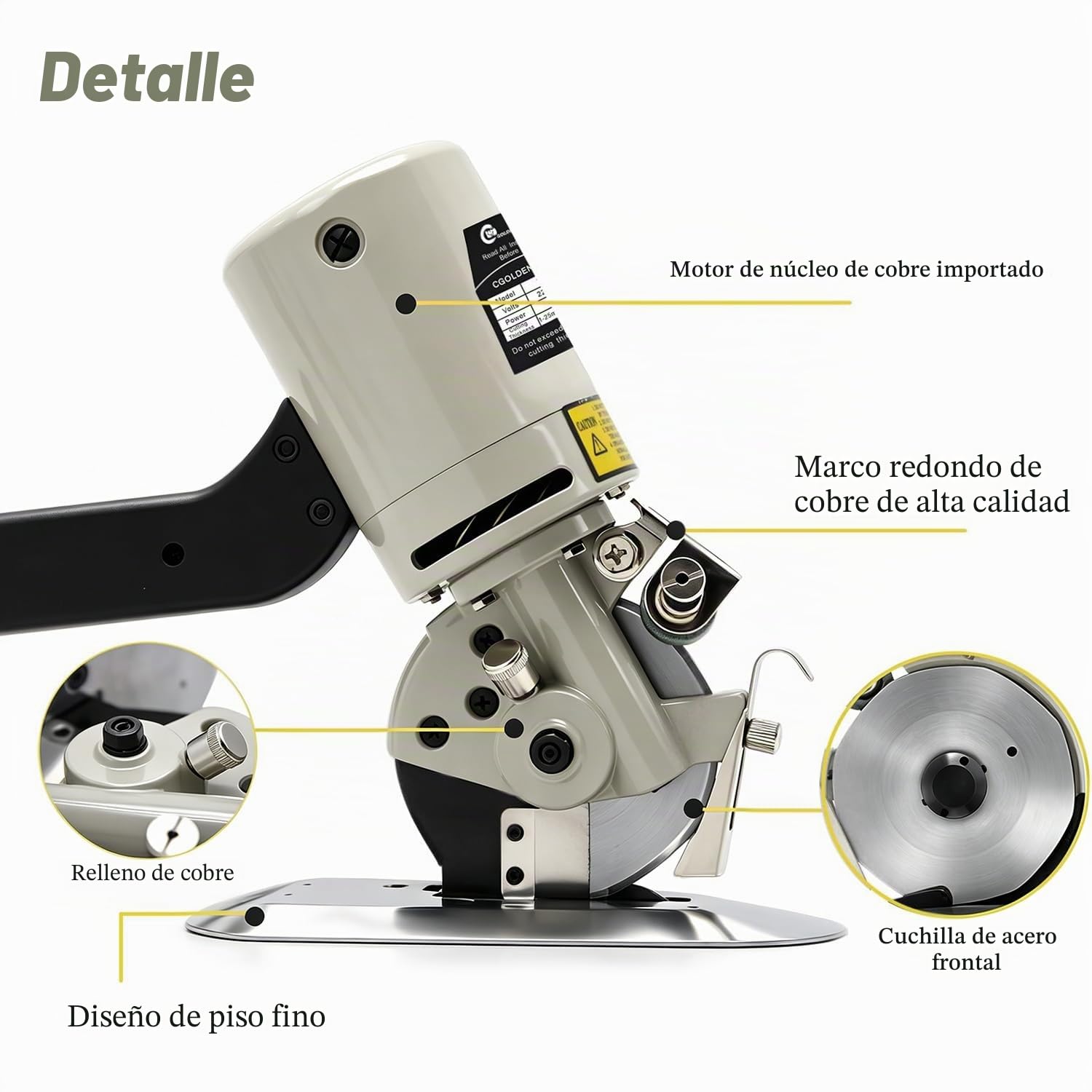 CGOLDENWALL YJ-90B Cortador de Tela Industrial Eléctrico Portátil丨30mm Grosor Máximo de Corte丨90mm Tamaño de Cuchilla丨Ideal para Textil Cuero Papel con Cuchilla Repuesto
