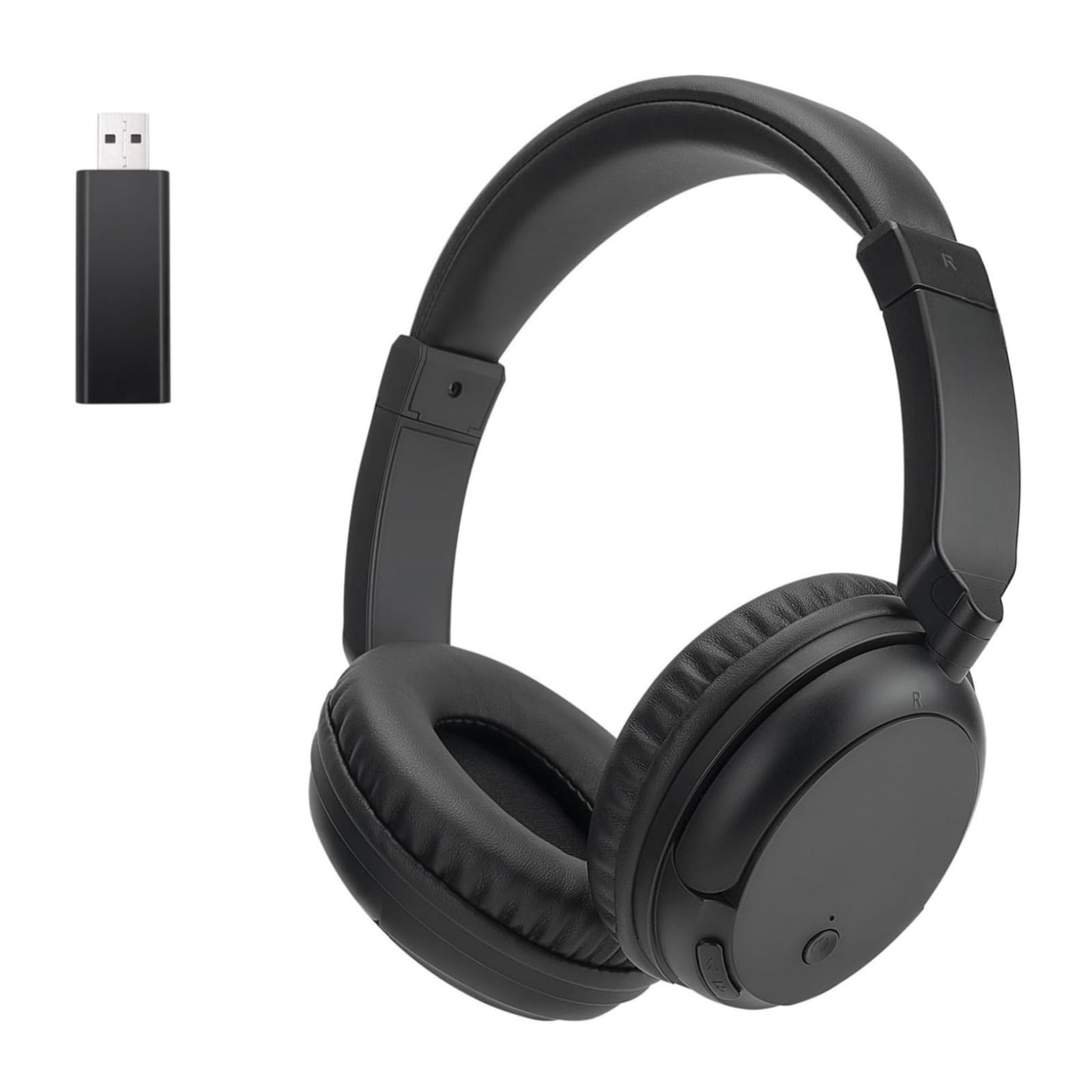 Queemie Bluetooth 5.3 TV Headphones, On-Ear Wireless Bluetooth Headset with USB Transmitter, Retractable Headband Ultra Lightweight Over-Ear Headset