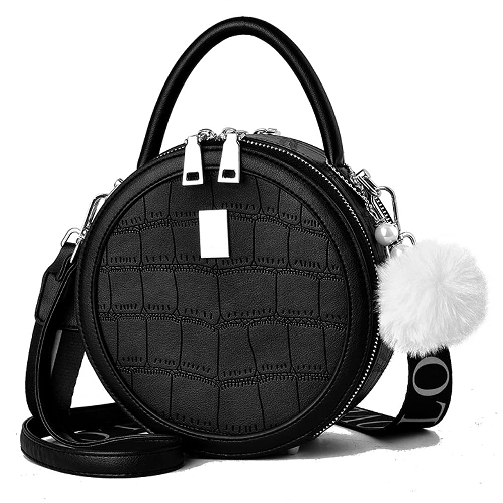 zhongningyifengSmall Circular Crossbody Purse for Teen Girls, Leather Shoulder Bag for Women, Fashion Handbag Upgrade