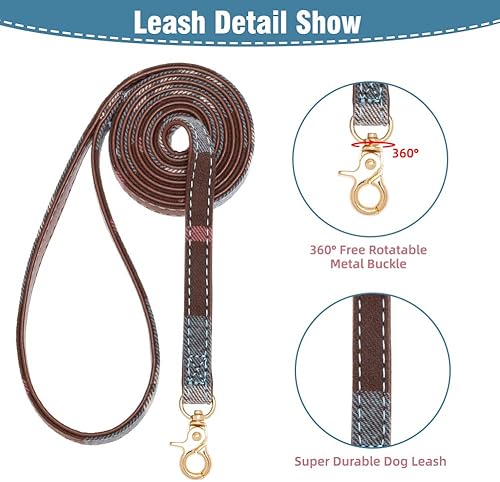 Miniatura 5 de EXPAWLORER Juego de collar y correa para perro, corbata clásica a cuadros y collar bandana para perro con campana, correa para perro sin enredos,