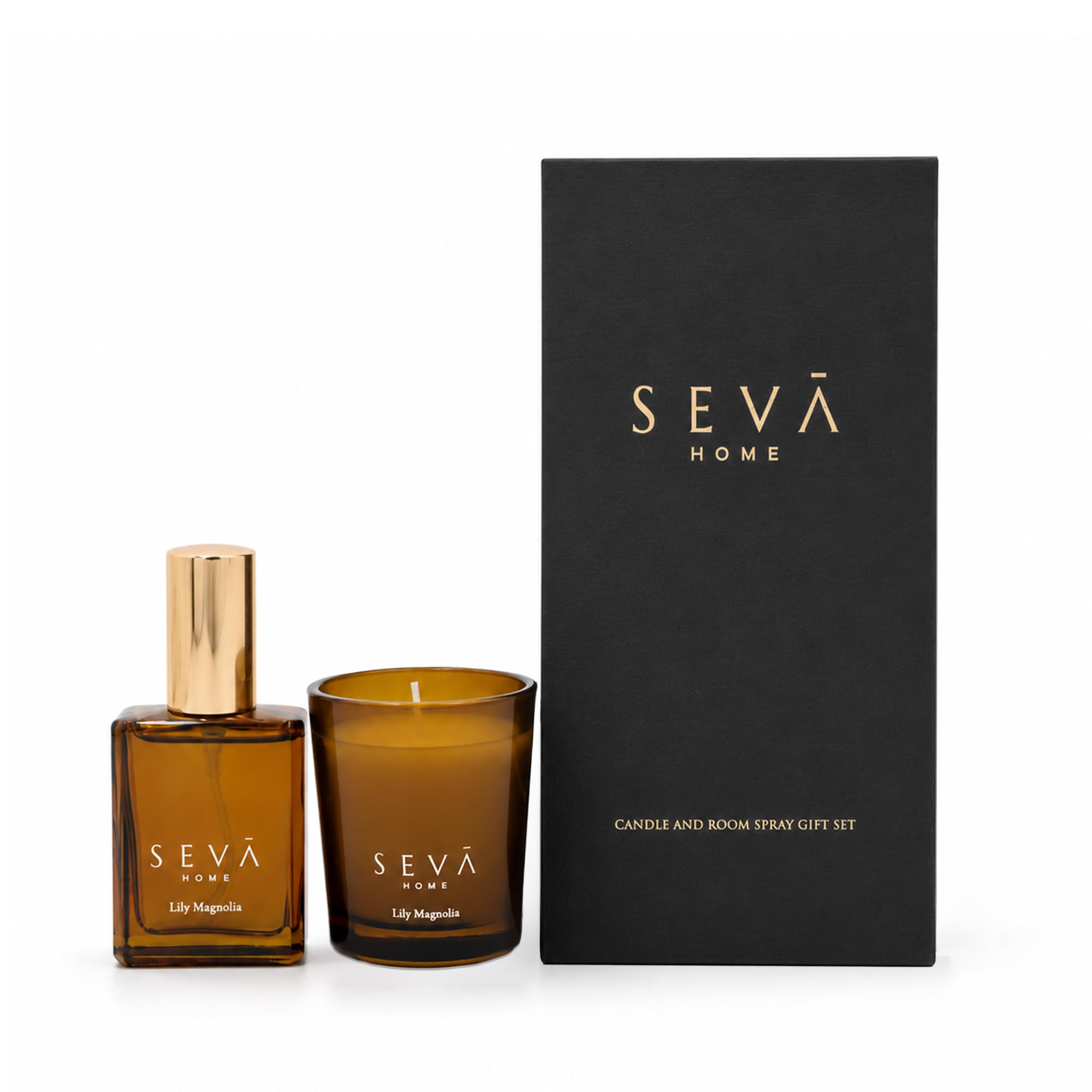 SEVA HOME Sleek Gift Set – Lily Magnolia | Luxury Scented Glass Candle & Room Spray Gift Set | Premium Home Fragrance-image-39