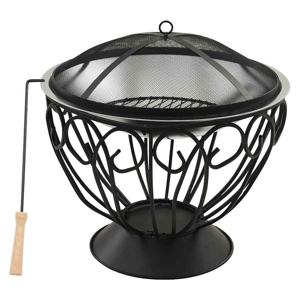 Brasero y parrilla 2 en 1 de acero inoxidable, 59 x 59 x 60 cm, con protección contra chispas y atizador, incluye rejilla para asar al aire libre de forma segura