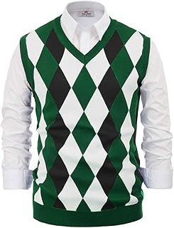 PJ PAUL JONES Mens Casual Argyle Sweater Vest V-Neck Sleeveless Pullover Knitwear Vests