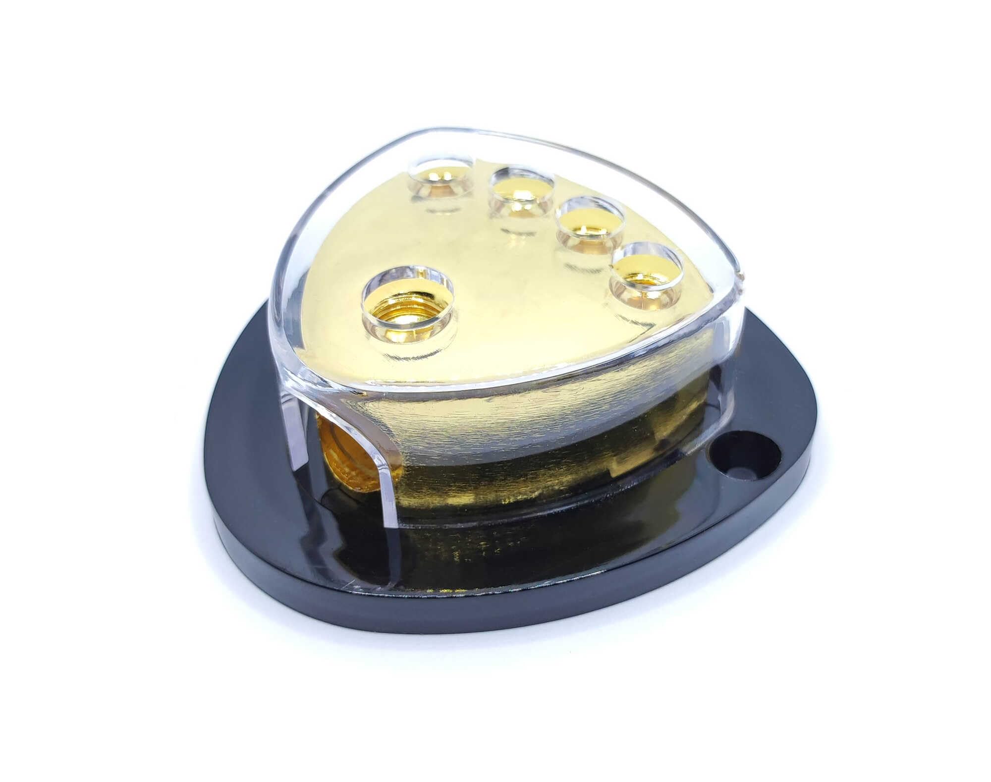 Bissou 4 Way Distribution Block, 1/0 Gauge x 1 in 4 Gauge x 4 Out Distributor for Car Audio Amplifier Splitter 1pcs, Golden