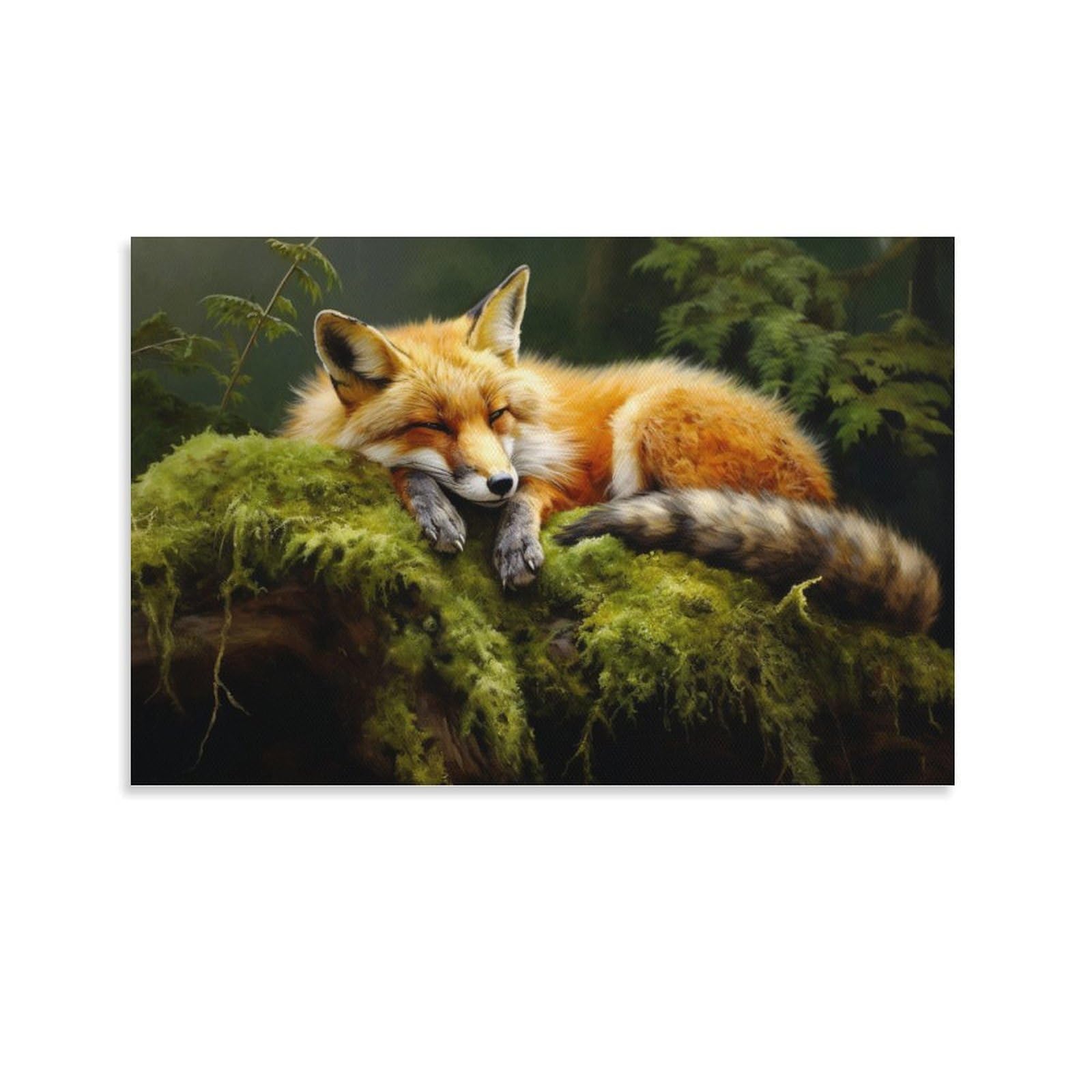 Rustic Fox Wall Art Prints Vintage Moss Forest Nature Animal Pictures on Canvas Poster Wall Decor for Bedroom Home Decorations