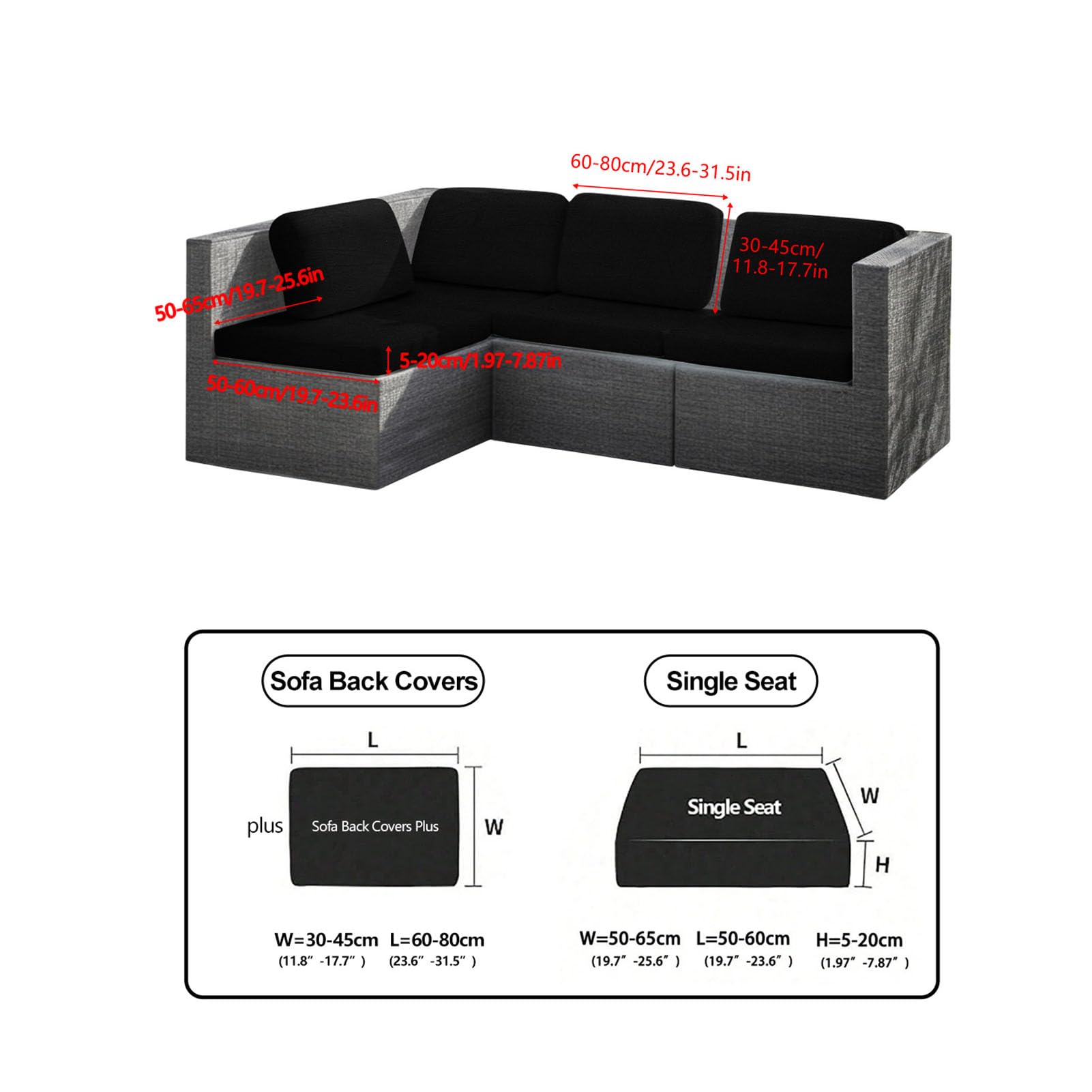 TDHLW 8Pack Outdoor Seat and Back Cushions Replacement Covers Fit for 4Pieces 4-Seater Wicker Rattan Patio Furniture Set Sectional Couch, Washable Furniture Cover,Light Gray,8pc