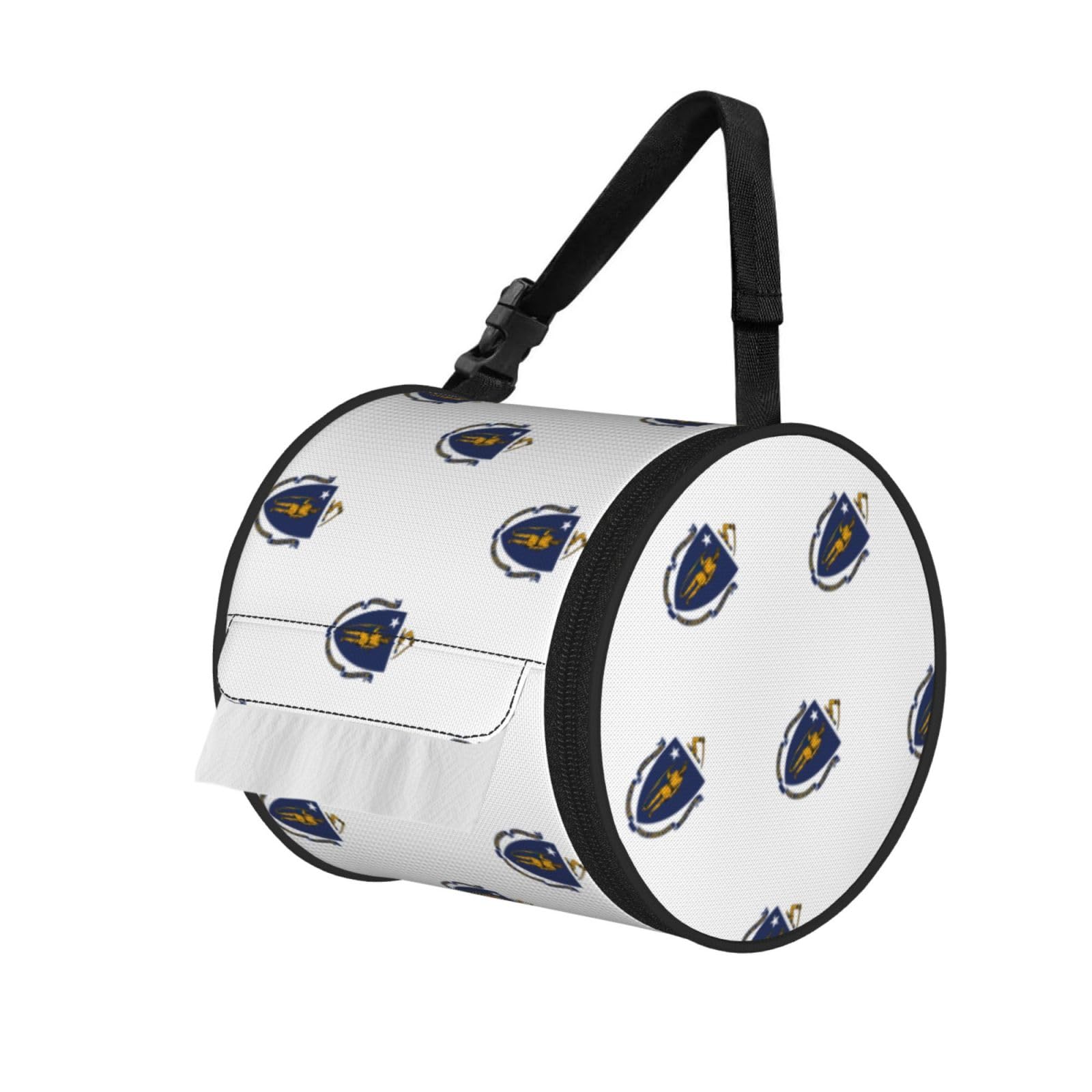 Massachusetts State Flag Print Round Paper Tissue Holder With Shoulder Strap, Portable Roll Case For Caravan Travel Use