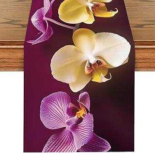 ANNA QUEEN Orchid Table Runner 13x72 Inch, Elegant Purple Yellow White O...