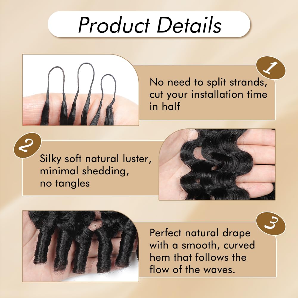 Renyarch Miracle Knots Hair Crochet Human Hair - Extensiones de Pelo Humano Burmese Curly Pre-Separado para Mujeres Negras, 2 uds 50g Crochet Braids Water Wave Nudos Invisibles, 16 Pulgadas 1B#