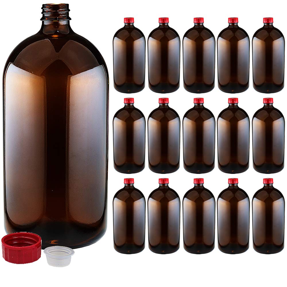 Amazon.co.jp: 遮光瓶 中栓付 褐色 1000ml（1L）サイズ 1ケース(15本入  