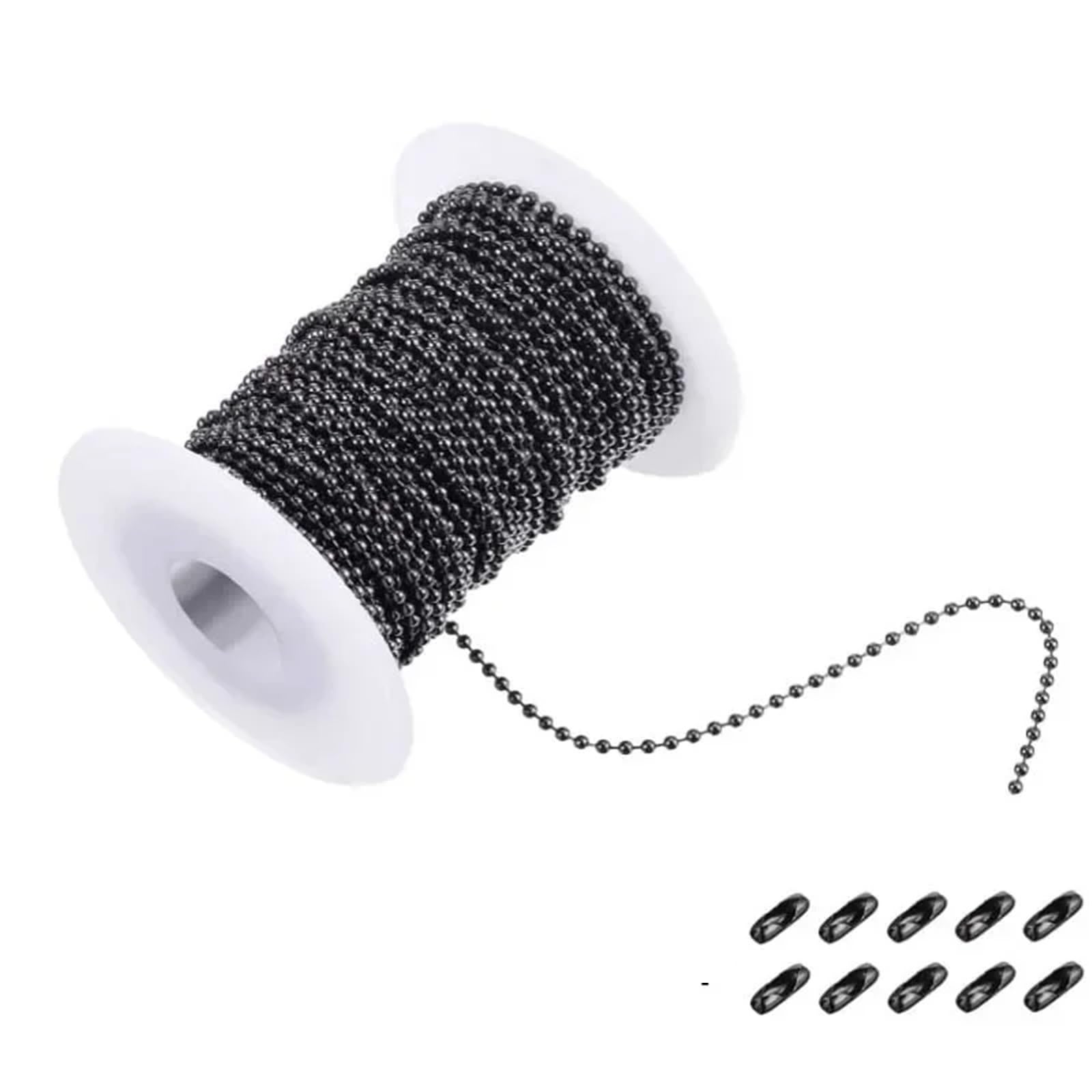Catene con perline a sfera in metallo 10 rotoli Colore oro nero bronzo argento 5 metri for rotolo for collane fai-da-te Creazione di gioielli e accessori for catene targhette(Black,1.2mm)