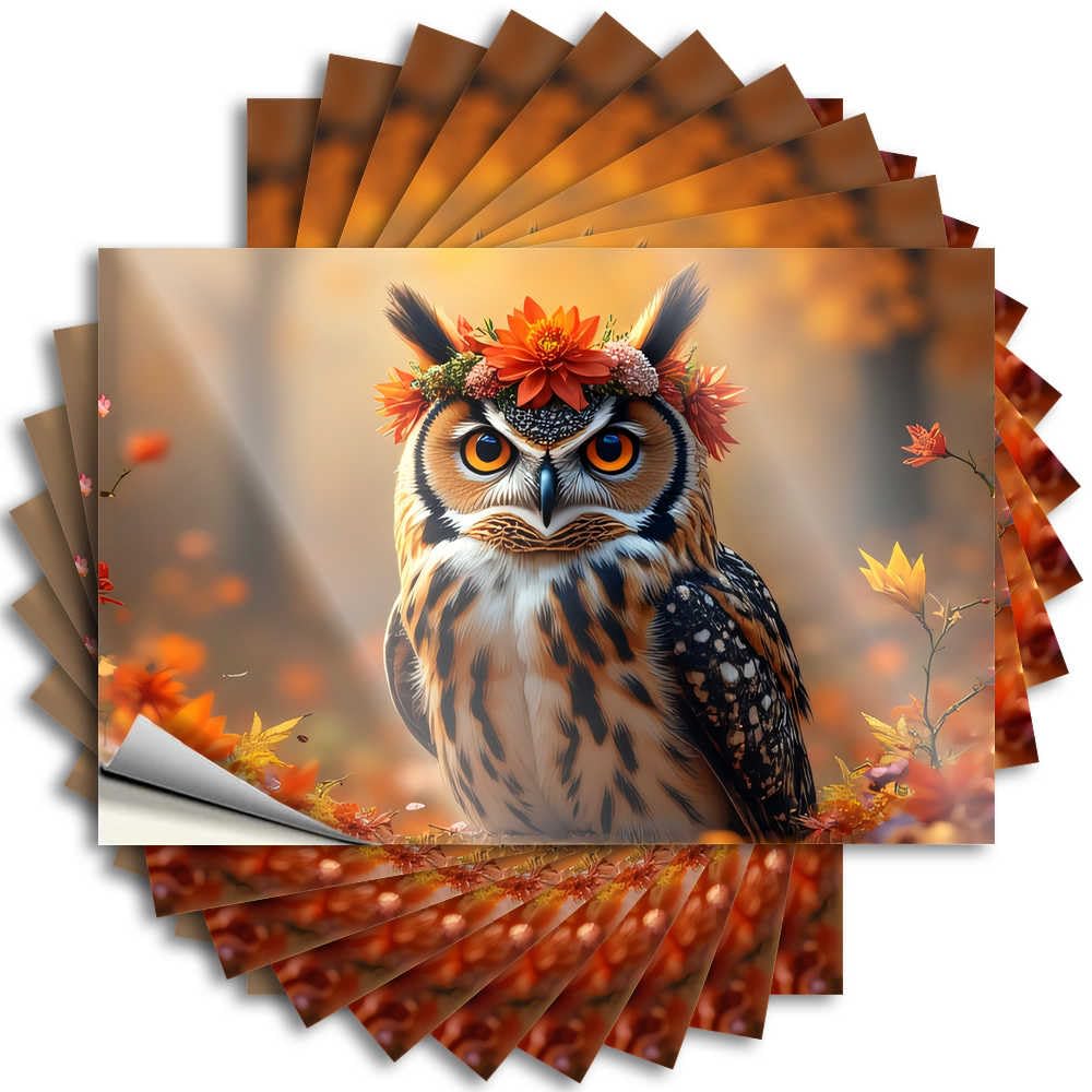 Fzfn Colour Decals Personalized Custom Stickers, Door Waterproof Autumnal Owl With Floral Crown For Hydro Flask | Lover Vinyl Decals For Billiard Holiday Gift(8X12cm)