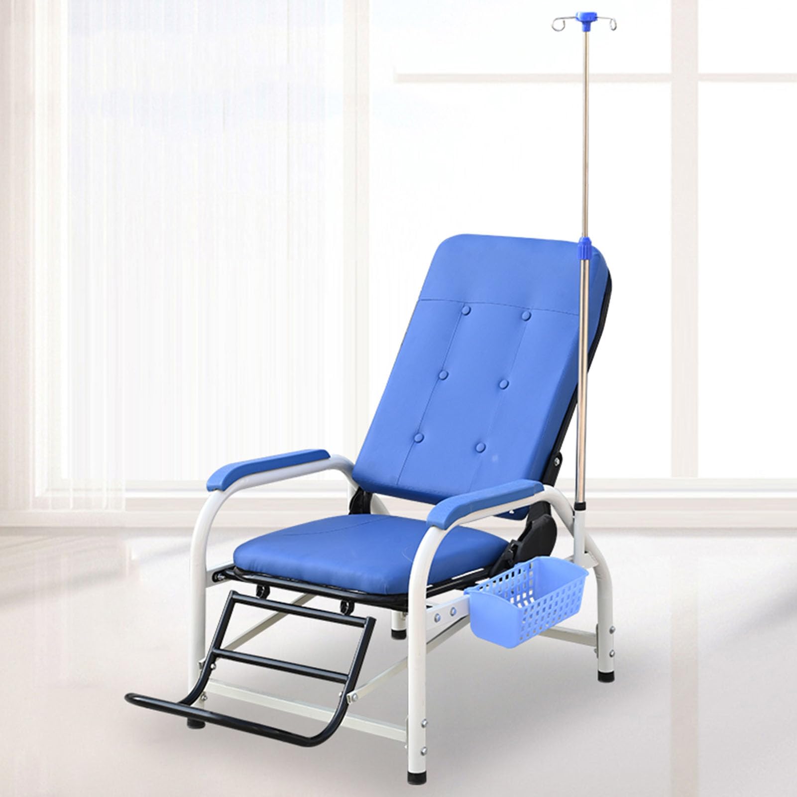 Chaise médicale entièrement inclinable avec support IV pour prélèvement sanguin et patient en attente dans les cliniques