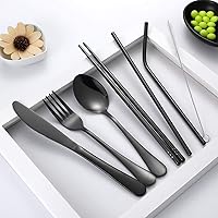 Vista 2 de Utensilios de viaje, juego de cubiertos reutilizables para llevar, juego de cubiertos portátiles con una funda de transporte impermeable