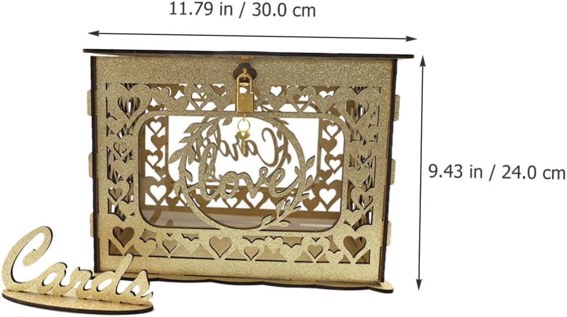 Wooden Hollow Glitter Card Box Anniversary Card Container Wedding Reception Envelope Money Storage Box for Birthday Party and Valentine’s Day Decorations