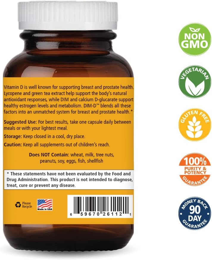 Dim D by Pure Essence - Natural Supplement for Estrogen Balance, Hormonal Acne, and Menopause Support with Vitamin D3, Calcium, Green Tea & Lycopene - 90 Capsules