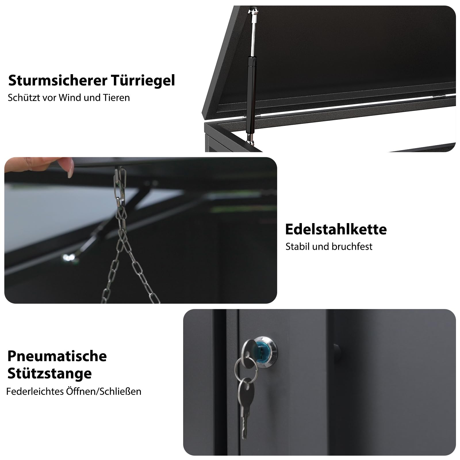 Youyijia Metallische Mülltonnenbox für 120-240 Liter, 264 x 80 x 116 cm, Mülltonnenlagerung für 4 Tonnen, Verzinktes Stahl-Müllschuppen, Außendeckel mit abschließbarer Tür für Garten und Hinterhof