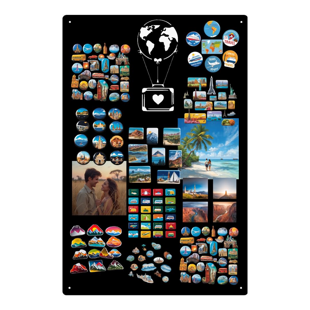 Magnettafel für Erinnerungen Koffer Schwarz 74x49 cm | Magnetisches Stahlboard für Magnete, Fotos und Notizen, Beschreibbar, Montageset inklusive