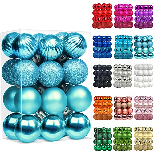 Emopeak 24Pcs Christmas Balls Ornaments for Xmas Christmas Tree - 4 Style Shatterproof Christmas Tree Decorations Hanging Ball for Holiday Wedding Party Decoration (Teal Blue, 1.3"/3.2CM)