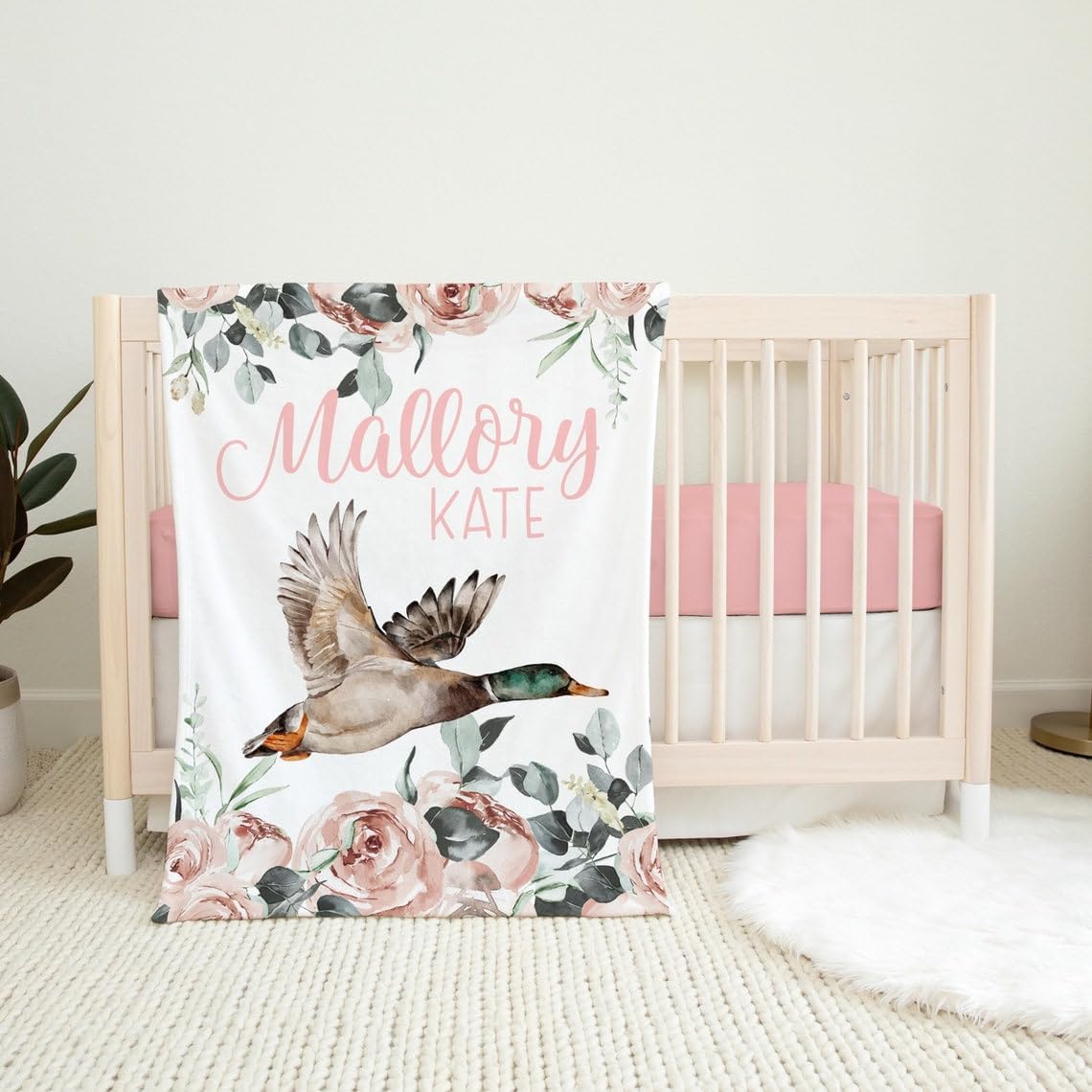 Girl Mallard Duck Blanket, Personalized Duck Baby Blanket, Waterfowl Baby Blanket, Duck Hunter Nursery Theme, Duck Baby Shower