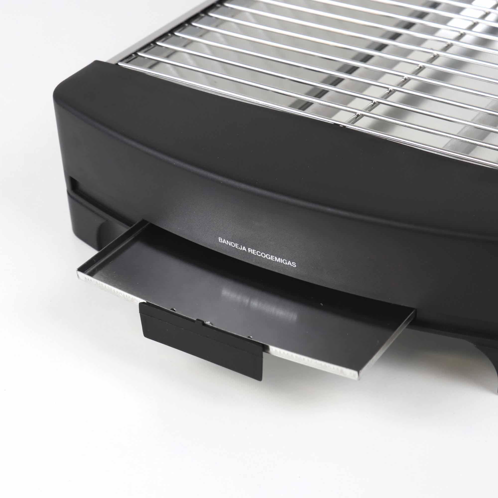JATA JETT1587 - Tostadora Horizontal 400 W con Barras de Cuarzo, Tostador Plano de Gran Superficie, Laterales Acero Inoxidable, Bandeja Recogemigas Extraíble