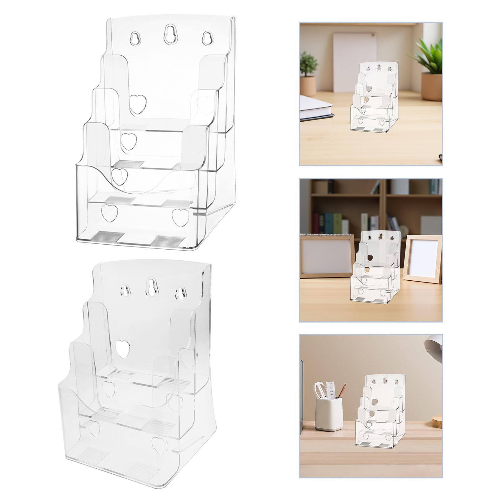 Zerodeko Lot de 2 Présentoirs de Brochures en Acrylique Transparent Porte-Documents à 4 et 3 Niveaux Support de Table pour Brochures A5 Organisateur de Documents Polyvalent pour Bureau