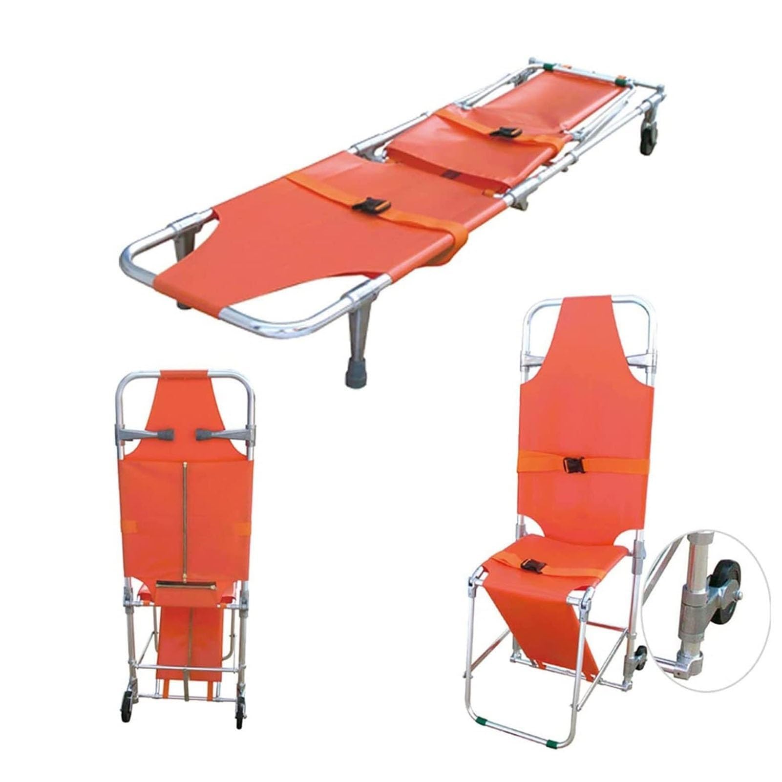 Camilla médica Gurney, Camilla Plegable de Aluminio para emergencias médicas con Dos Patas de Apoyo y Dos Ruedas guía, Camilla de Rescate para evacuación de Bomberos.