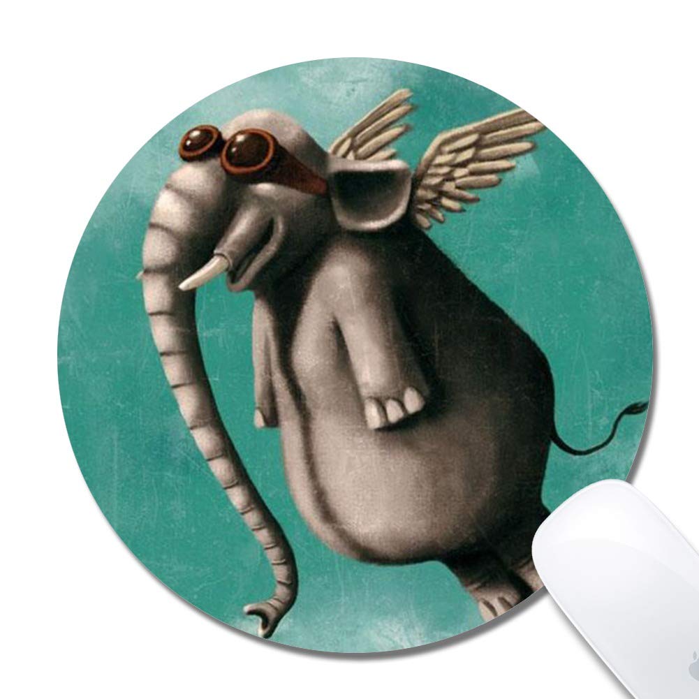 Mouse Pad for Laptop Round Flying Elephant Pattern Thick Keyboard Mouse Mat Nonslip Nature Rubber for Gaming Office Working