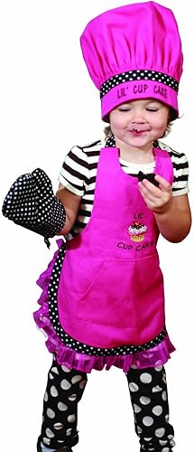 Juego de delantal de cocina para niños y tejedores, sombrero y manoplas para horno