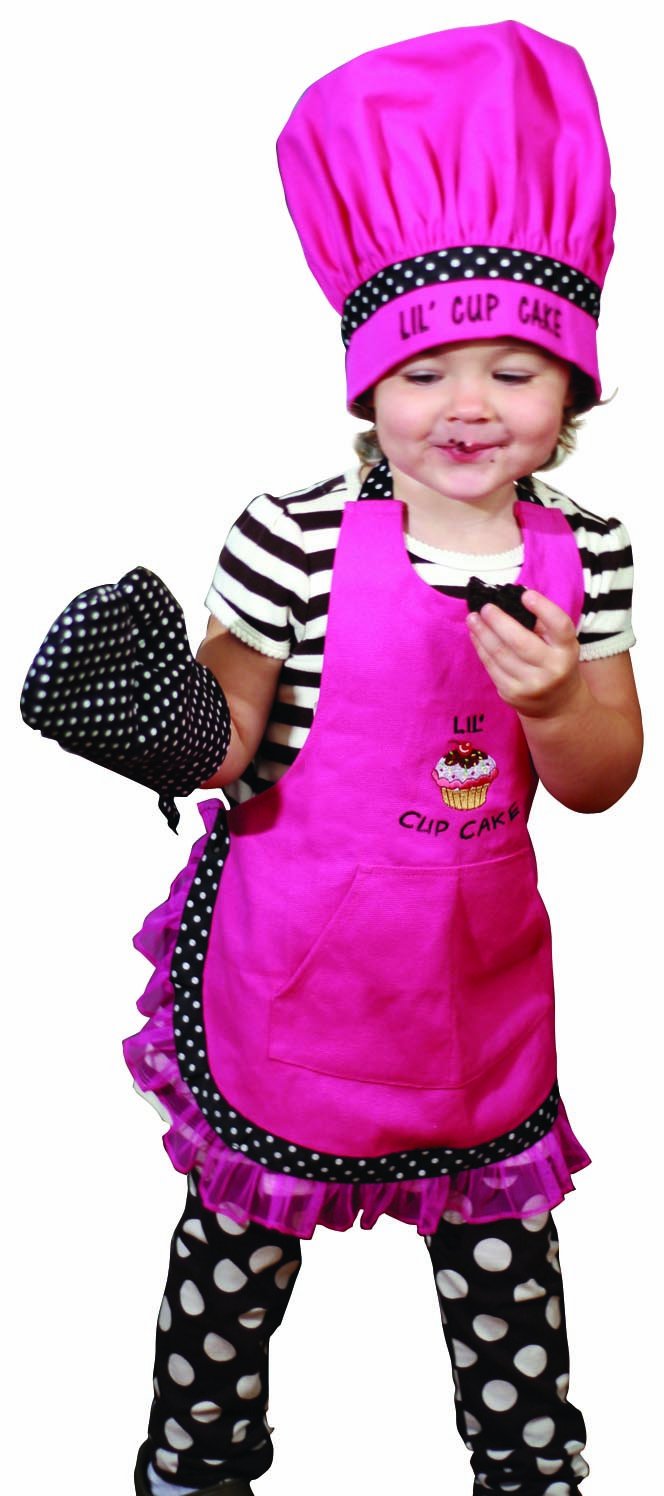 Manual Woodworkers and Weavers Child's Kitchen Apron, Hat, and Oven Mitt Set Lil' Cupcake
